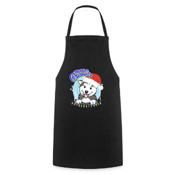Merry Christmas Husky Puppy Christmas - Cooking Apron - black - Front - AI Model Male 185 dark (185cm)