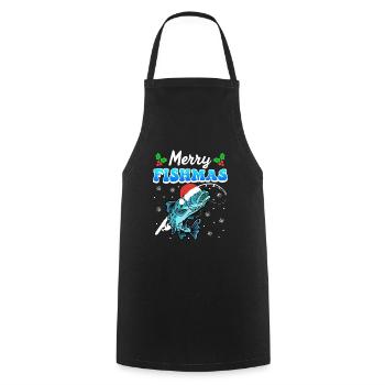 Merry Fishmas Angler Christmas Angel - Cooking Apron - black - Front - AI Model Male 185 dark (185cm)