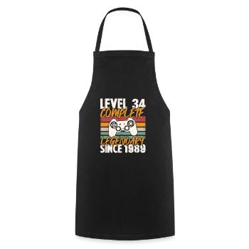 Birthday Gift, Level 34 Complete 1989 - Cooking Apron - black - Front - AI Model Male 185 dark (185cm)
