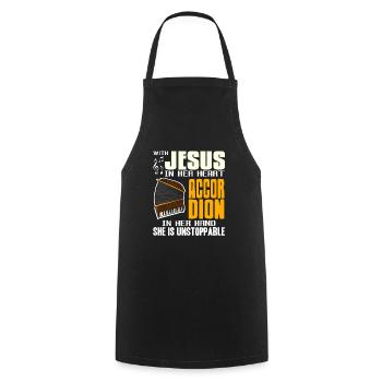 With jesus in her heart accordion she unstoppable - Cooking Apron - black - Front - AI Model Male 185 dark (185cm)