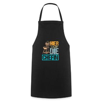 Hier Grillt die Chefin - Kochschürze - Schwarz - Vorne - AI Model Male 185 dark (185cm)