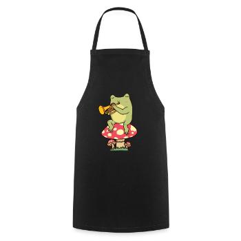 Frog on mushroom with trumpet trumpeter - Cooking Apron - black - Front - AI Model Male 185 dark (185cm)