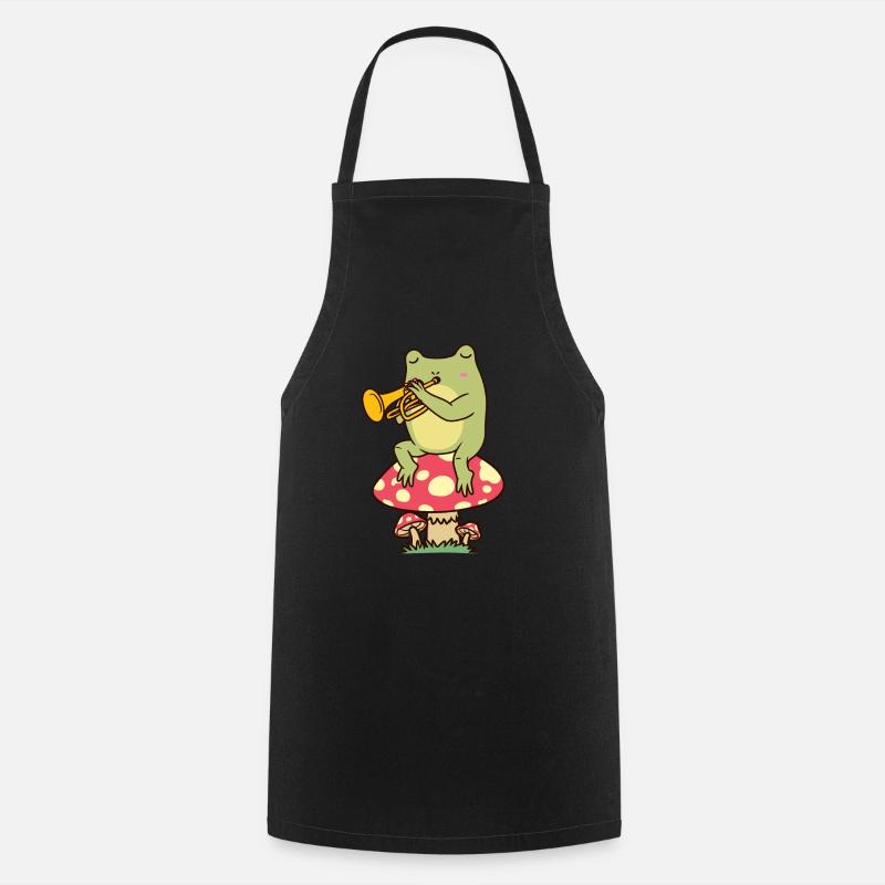 Frosch Auf Pilz Mit Trompete Trompeter - Kochschürze - Schwarz