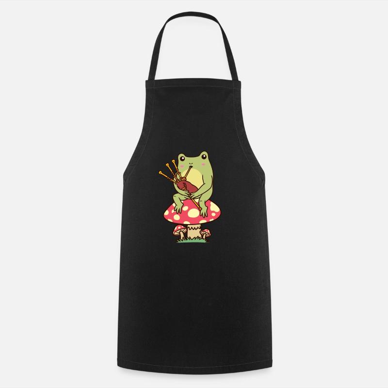 Frog on a mushroom Bagpipers Bagpipes - Cooking Apron - black