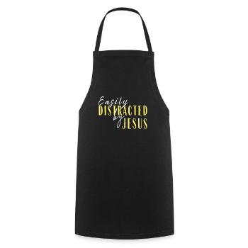 Easily distracted by Jesus' Bible of Faith quote - Cooking Apron - black - Front - AI Model Male 185 dark (185cm)