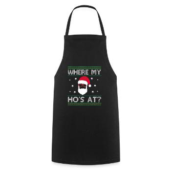 Santa Claus - Where my ho’s at? - Ugly Christmas - Kochschürze - Schwarz - Vorne - AI Model Male 185 dark (185cm)