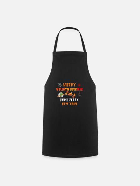 Happy Hallothanksmas and a Happy New Year - Cooking Apron - black