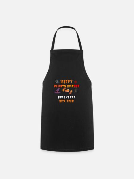 Happy Hallothanksmas and a Happy New Year - Cooking Apron - black