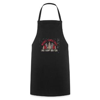Joyeux Noël Joyeux Nouvel An Arbres de Noël - Tablier de cuisine - noir - Devant - AI Model Male 185 dark (185cm)