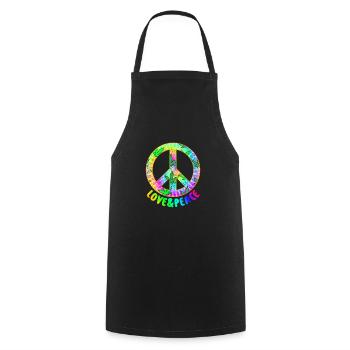 Love Peace 60s 70s Hippie Costume Love Peace - Cooking Apron - black - Front - AI Model Male 185 dark (185cm)
