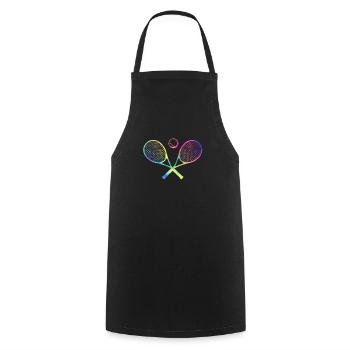 tennis raquettes croisées boule drôle sport jeux - Tablier de cuisine - noir - Devant - AI Model Male 185 dark (185cm)