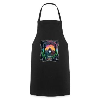 Nature géométrique Trance Polygone Abstrait Mystique - Tablier de cuisine - noir - Devant - AI Model Male 185 dark (185cm)