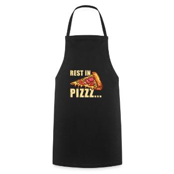Pizza | Fast-Food-| Italienisches Essen - Kochschürze - Schwarz - Vorne - AI Model Male 185 dark (185cm)