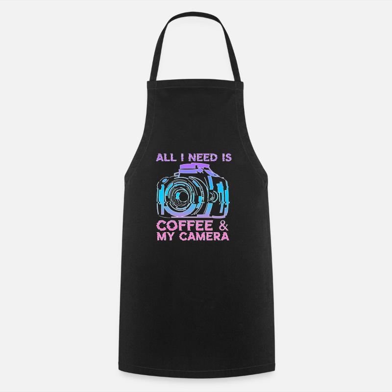 All I Need Is Coffee And My Camera Photograph - Cooking Apron - black