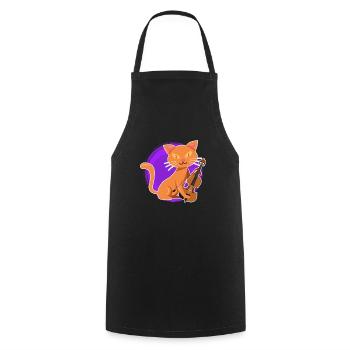 Musician with cat I play violin - Cooking Apron - black - Front - AI Model Male 185 dark (185cm)