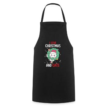 I Love Christmas and Cats Cat Christmas - Cooking Apron - black - Front - AI Model Male 185 dark (185cm)