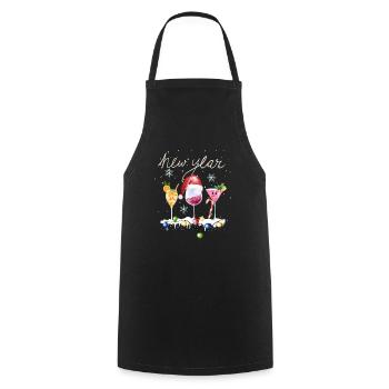 Cocktails du Nouvel An Flocons de neige d’hiver - Tablier de cuisine - noir - Devant - AI Model Male 185 dark (185cm)