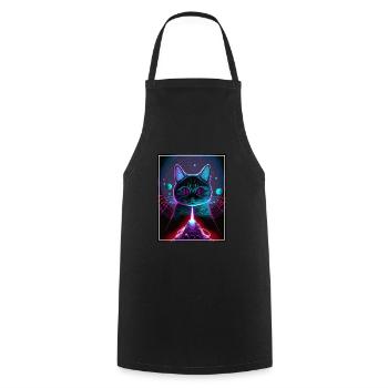 Cat Space Astronaut Space Neon Rockets - Cooking Apron - black - Front - AI Model Male 185 dark (185cm)