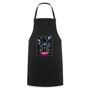 Cat Space Astronaut Space Neon Rockets - Cooking Apron - black - Front - AI Model Male 185 dark (185cm)