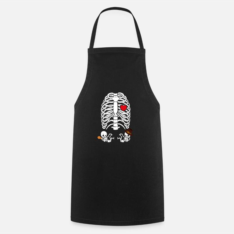 Twins Pregnancy Tahnksgiving Skeleton - Cooking Apron - black