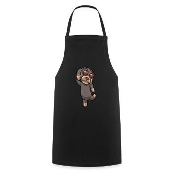 Chien teckel à poil dur avec des lunettes de soleil dansant - Tablier de cuisine - noir - Devant - AI Model Male 185 dark (185cm)