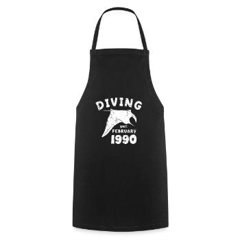 Anniversaire du plongeur - Plongée depuis février 1990 - Tablier de cuisine - noir - Devant - AI Model Male 185 dark (185cm)