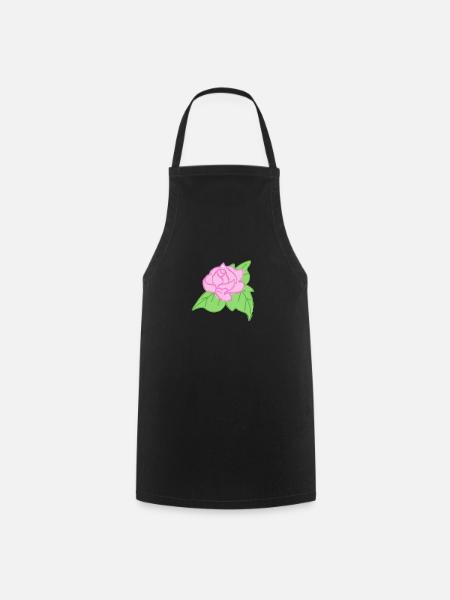 Rose Rote Rose Handgezeichnet - Kochschürze - Schwarz