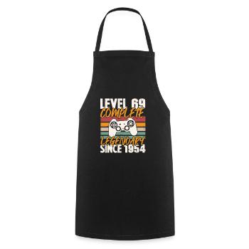 Cadeau d'anniversaire, Niveau 69 complete 1954 - Tablier de cuisine - noir - Devant - AI Model Male 185 dark (185cm)
