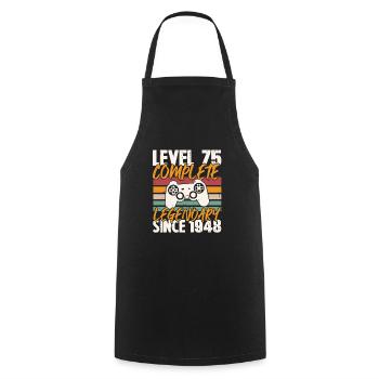 Birthday Present, Level 75 Complete 1948 - Cooking Apron - black - Front - AI Model Male 185 dark (185cm)