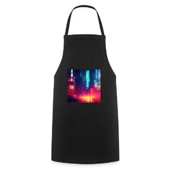 Retrowave Synthwave 80s Future city Design - Kochschürze - Schwarz - Vorne - AI Model Male 185 dark (185cm)