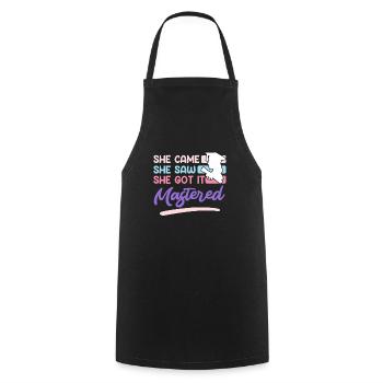 She came she saw her mastered master's degree - Cooking Apron - black - Front - AI Model Male 185 dark (185cm)
