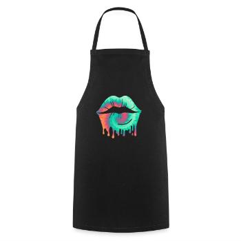 Baiser Amour couple lèvres embrasser Saint-Valentin - Tablier de cuisine - noir - Devant - AI Model Male 185 dark (185cm)