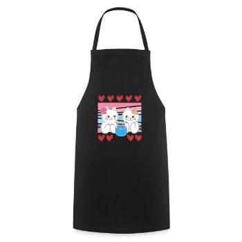 I love my cat cat Valentine's Day - Cooking Apron - black - Front - AI Model Male 185 dark (185cm)