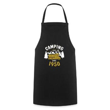 Anniversaire: Camping depuis avril 1950 Camping-car - Tablier de cuisine - noir - Devant - AI Model Male 185 dark (185cm)