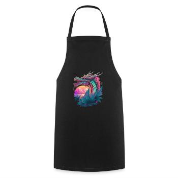 Drache Vaporwave Abstrakte Landschaft Mond Baum - Kochschürze - Schwarz - Vorne - AI Model Male 185 dark (185cm)