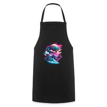 Drache Vaporwave Abstrakte Landschaft Mond Baum - Kochschürze - Schwarz - Vorne - AI Model Male 185 dark (185cm)
