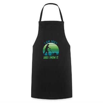 Garden motif lawn mower funny gardener saying - Cooking Apron - black - Front - AI Model Male 185 dark (185cm)