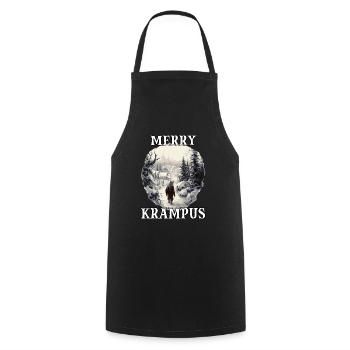 Merry Krampus Kramperl | Krampus Kostüm - Kochschürze - Schwarz - Vorne - AI Model Male 185 dark (185cm)