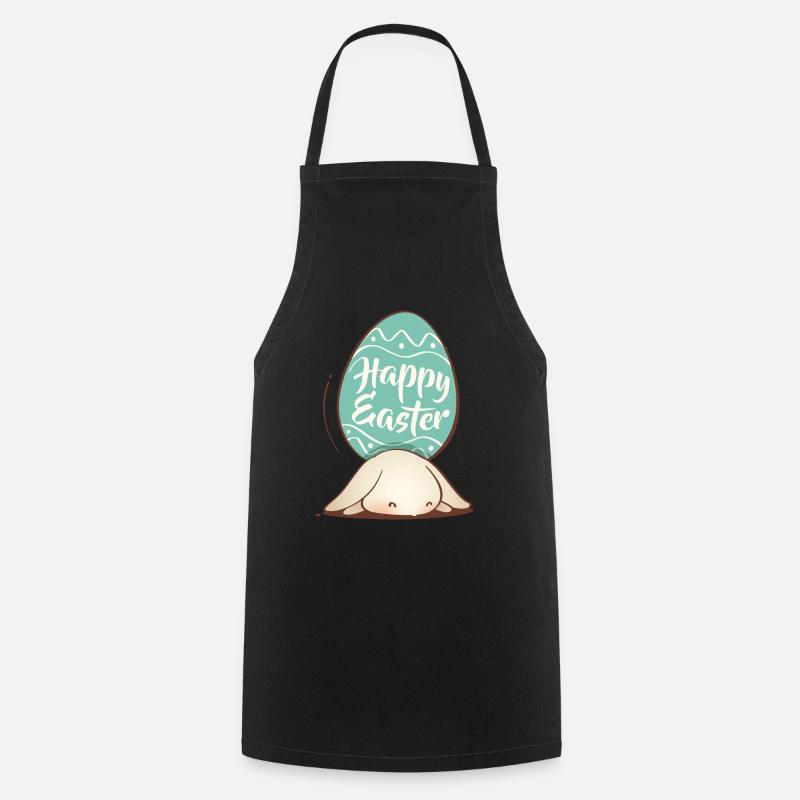 Doux lapin de Pâques avec oeuf coloré et lettrage - Tablier de cuisine - noir