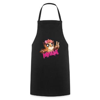 KAROLINE - Beau prénom de fille avec un joli hibou - Tablier de cuisine - noir - Devant - AI Model Male 185 dark (185cm)