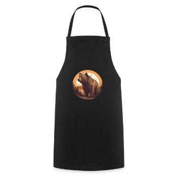 Retro Brown Bear Sunset Forest and Trees - Cooking Apron - black - Front - AI Model Male 185 dark (185cm)
