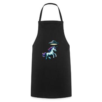 Un OVNI kidnappe une licorne - Tablier de cuisine - noir - Devant - AI Model Male 185 dark (185cm)