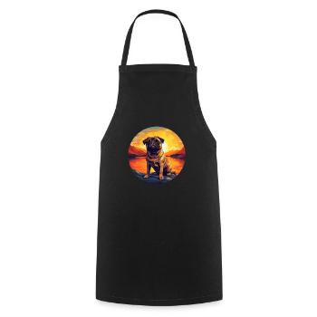 Pug in the sunset: A round idyll - Cooking Apron - black - Front - AI Model Male 185 dark (185cm)