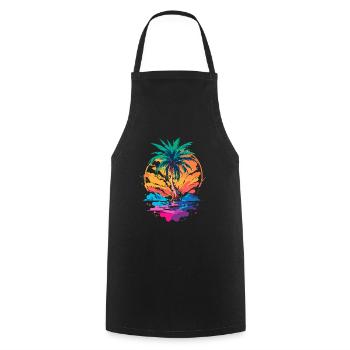 Palm tree in front of sunset | Tropical Paradise - Cooking Apron - black - Front - AI Model Male 185 dark (185cm)