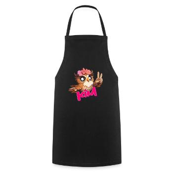 KIM - Beautiful Girl Name with Cute OWL - Cooking Apron - black - Front - AI Model Male 185 dark (185cm)