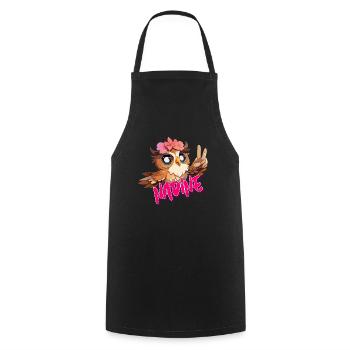 NADINE - Beautiful Girl Name with Cute OWL - Cooking Apron - black - Front - AI Model Male 185 dark (185cm)