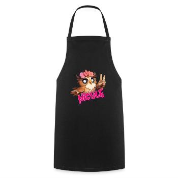 NICOLE - Schöner Mädchen Name mit süßer EULE - Kochschürze - Schwarz - Vorne - AI Model Male 185 dark (185cm)