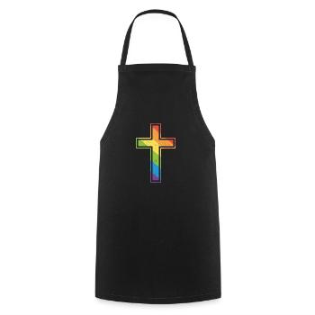 Gay Rainbow Cross Christian LGBT - Cooking Apron - black - Front - AI Model Male 185 dark (185cm)