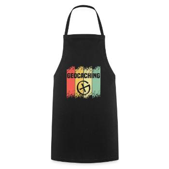 Rétro Geocaching Drôle de Géocache - Tablier de cuisine - noir - Devant - AI Model Male 185 dark (185cm)