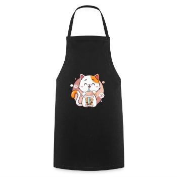 Cat Boba Tea Bubble Tea Anime Kawaii Neko - Tablier de cuisine - noir - Devant - AI Model Male 185 dark (185cm)